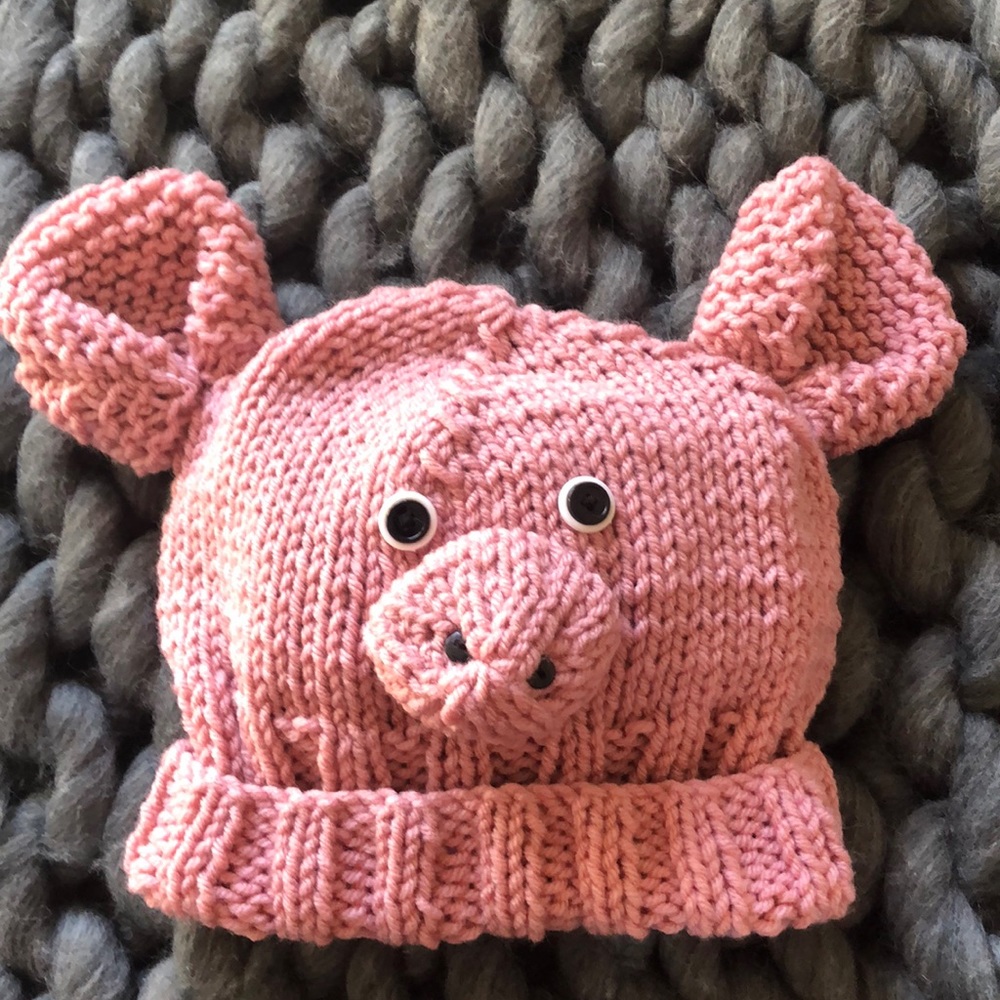 Hand knitted Pink Pig Hat
